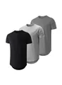 Men's sports T-shirts with curved hem in black and gray shades for fitness - S / Tops / 3-Pack / Black, Light Gray and Dark Gray