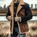 Detail showing the warm fleece lining and texture of this vintage patchwork men's jacket - 3XL / Tops / Dark Brown