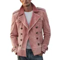 Stylish men's vintage pink leather jacket with double-breasted buttons and epaulettes - S / Tops / Pink
