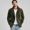 Giacca doppiopetto da uomo in pelle scamosciata verde scuro vintage per un look autunnale alla moda - Taglia S / Top / Verde militare