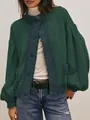 Oversized retro dark green knitted cardigan with stylish puff sleeves and buttons for women - 3XL / Tops / Dark Green