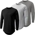 Men's long sleeve crew neck athletic t-shirts in black, light grey, and dark grey colors. - S / Tops / Black, Light Gray and Dark Gray
