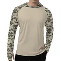 Men's breathable sun protection fishing hoodie with digital camouflage sleeves in khaki - S / Tops / Khaki Digital Camouflage Patchwork