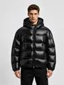 Shiny glossy black hooded puffer jacket for men winter windproof thermal insulation - 3XL / Tops / Black
