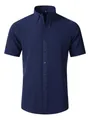 Elegant navy blue men's short sleeve business casual button-down shirt - 38 / Tops / Navy Blue