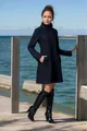 Elegante marineblauwe wollen halflange damesjas met dubbele knopenrij voor buiten - S / Tops / Zwart