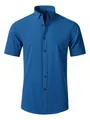 Classic peacock blue men's short sleeve business dress shirt with a turn-down collar - 38 / Tops / Sapphire Blue