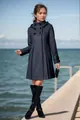 Elegante marineblauwe wollen jas voor dames met capuchon en een stijlvol dubbelknoops design - S / Tops / donkergrijs