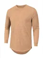T-shirt de sport à manches longues pour homme, couleur beige, avec ourlet arrondi - 3XL / Hauts / Café