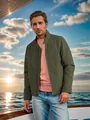 Men's olive green stand-up collar jacket with zipper in a casual nautical setting - S / Tops / Army Green