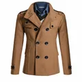Cappotto di lana medio lungo da uomo slim fit color kaki con doppio petto - Taglia M / Top / Kaki