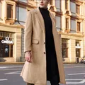 Stylish men's British style long camel wool overcoat for autumn and winter urban streetwear - S / Tops / Khaki