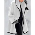 Elegant white wool blend coat with black contrast piping detail in a loose and comfortable fit - S / Tops / White
