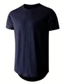 Premium men's navy blue short sleeve athletic T-shirt with curved hem and crew neck - S / Tops / 1 Piece / Navy Blue