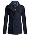 Elegante cappotto di lana blu scuro da uomo slim fit, trench invernale media lunghezza - 2XL / Top / Blu navy