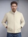 Minimalist men's beige stand collar zipper jacket for spring and autumn seasons - Off White