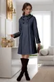 Eleganter blaugrauer mittellanger Damen-Wollmantel mit Kapuze und Doppelreiher-Knöpfen. - S / Oberteile / Dunkelgrau
