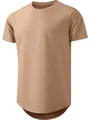 Premium men's tan athletic short-sleeve T-shirt featuring curved hem and X-stitch neck detail - S / Tops / 1 Piece / Coffee