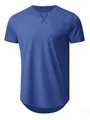 Men's blue short sleeve sports T-shirt with curved hem and neck stitch detail - S / Tops / 1 Piece / Sapphire Blue