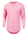 T-shirt de sport à manches longues pour hommes en rose uni avec ourlet arrondi moderne - 3XL / Hauts / Rose