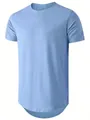 Premium light blue men's short sleeve sports T-shirt with stylish curved hem for gym - S / Tops / Light Blue