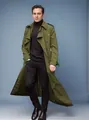 Stylish long olive-green trench coat with double-breasted design for men's fashion - S / Tops / Army Green