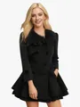 Elegante abrigo de lana negro entallado con bajo acampanado y cuello de piel de doble botonadura - S / Tops / Talla UE / Negro