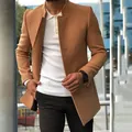 Manteau en laine camel ajusté pour homme, idéal pour la mode urbaine automne et hiver - S / Hauts / Kaki