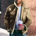 Vintage men's faux shearling aviator jacket with thick fleece lining and lapel collar - M / Tops / Camel