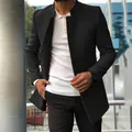 Manteau en laine noir coupe ajustée premium pour homme avec un col montant élégant - S / Hauts / Noir