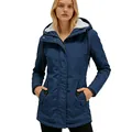 Women's blue fleece-lined hooded parka jacket for autumn and winter outdoor wear - Blue