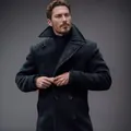 Professional studio shot of a classic British style men's navy wool pea coat for winter - S / Tops / Black