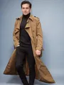 Men's stylish long khaki trench coat with belt for casual spring autumn wear - S / Tops / Khaki