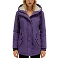 Purple women's mid-length hooded parka featuring warm white fleece lining for winter - Purple
