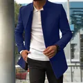 Manteau élégant en laine pour hommes bleu foncé, coupe ajustée avec un col montant - S / Hauts / Bleu