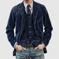 Detailansicht eines dunkelblauen Cord-Sakkos mit passender Weste für Herren-Vintage-Stil. - S / Oberteile / Dunkelblau