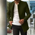 Slim fit olive green wool overcoat for men, stylish autumn winter outerwear choice. - Army Green