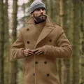 Caban classique en laine pour hommes de style britannique en beige pour l'automne - S / Hauts / Kaki
