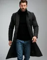 Detailed shot of a men's mid-length charcoal grey wool coat with elegant textured fabric - S / Tops / Dark Heather Grey