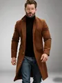 Professional detail shot of a man wearing a brown mid-length wool winter coat. - S / Tops / Tan