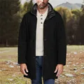 Elegante zwarte halflange winterjas voor heren met een warme zachte pluche bontkraag - S / Tops / Zwart