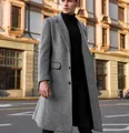 Elegant grey wool trench coat for men with a classic British style. - S / Tops / Gray