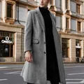 Elegant grey wool trench coat for men with a classic British style. - S / Tops / Gray