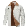 Men's sherpa-lined cotton work jacket for autumn and winter outdoor wear in white - Off-White