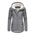 Women's stylish gray mid-length winter parka jacket with a warm fleece-lined hood - S / Tops / Light Gray