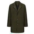 Elegant mid-length men's wool overcoat in deep olive green with classic notch lapels - Dark Olive Green