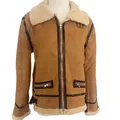 Stijlvolle bruine dames aviator jas van imitatielamsvacht met een zachte crème fleece kraag - S / Tops / Tan