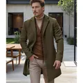 Stylish men's olive green mid-length wool overcoat in British style for autumn winter - S / Tops / Army Green