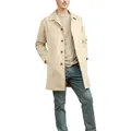 Detail view of men's slim fit khaki trench coat with lapel and single-breasted design. - S / Tops / Light Khaki
