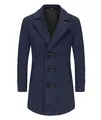 Front view of a navy blue men's wool coat featuring a quilted lining for extra warmth. - S / Tops / Navy Blue (K57)